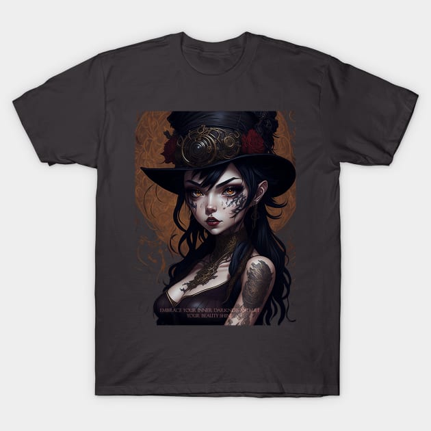 Embrace your inner darkness and let your beauty shine - Anime stempunk goth girl T-Shirt by AniMilan Design